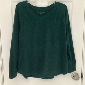 Cuddl Duds Pine Green Fleece V-Neck Sweater w/ Thumb Holes L PRE-OWNED